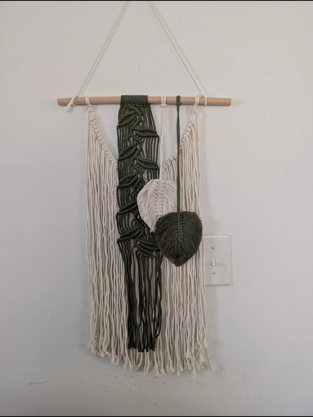 Macramé Wall Hanging in Cream and Olive Green